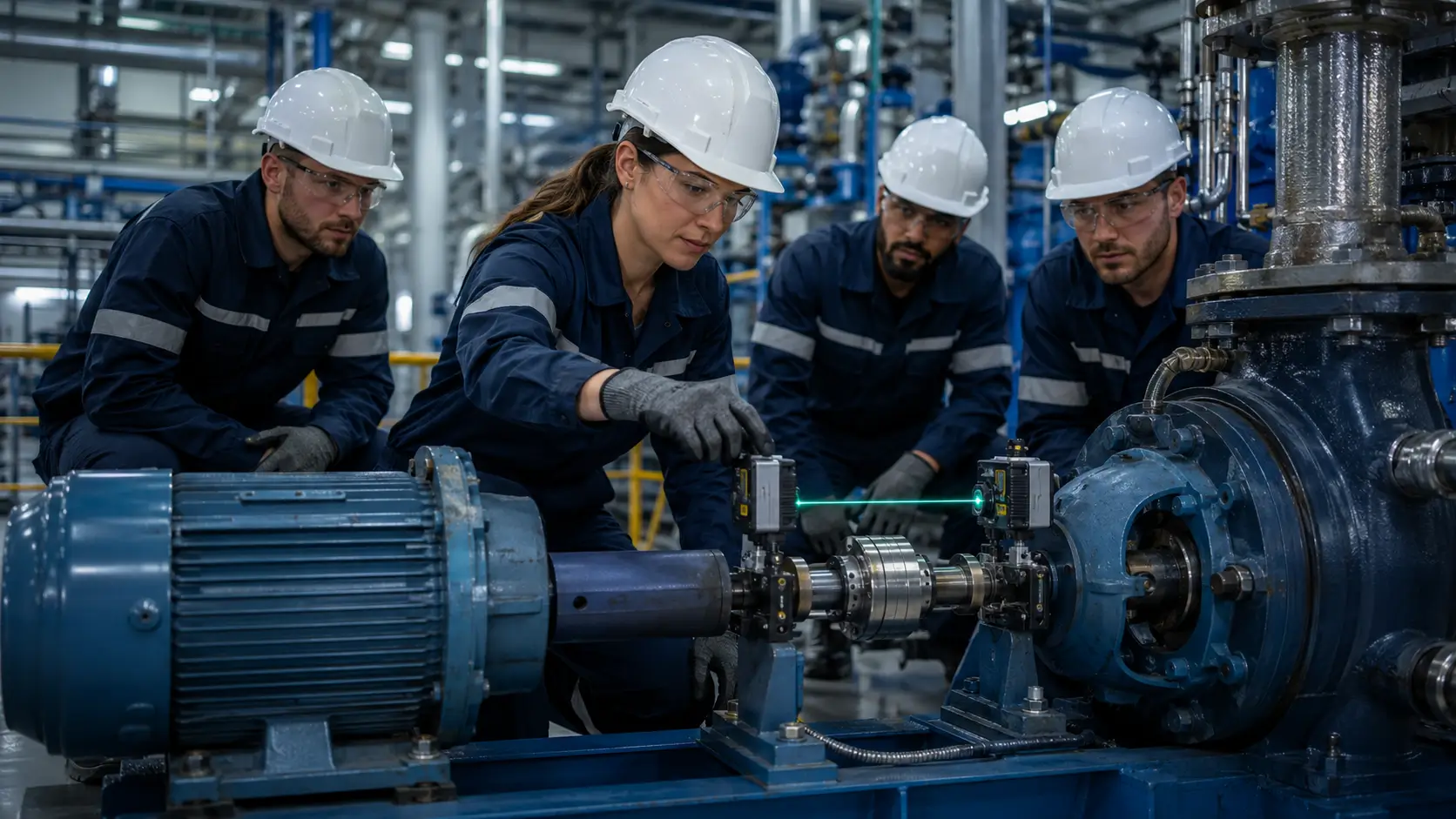 Serviço de alinhamento a laser profissional Serviço de alinhamento a laser realizado em máquina industrial por equipe técnica especializada